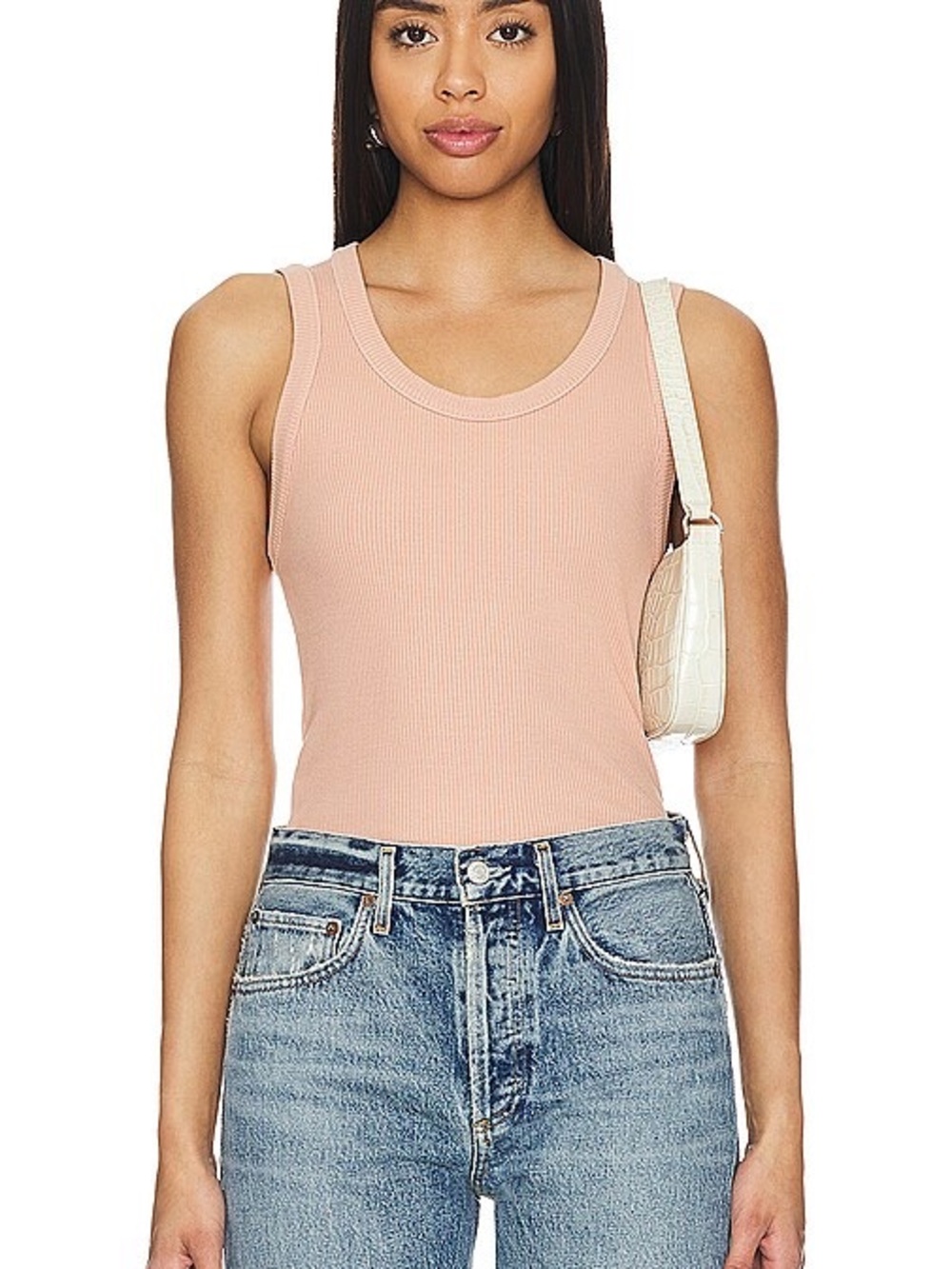 AGOLDE Poppy Scoop Neck Rib Tank Pink Salt XS